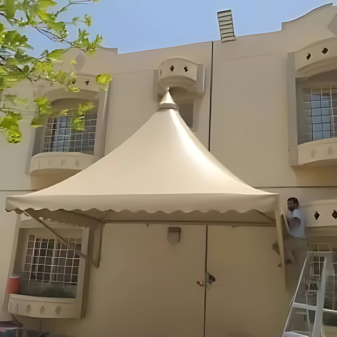 النجم اللامع للمظلات والسواتر | تركيب مظلات هرمية في جدة حي المروة | مظلات قبب جدة