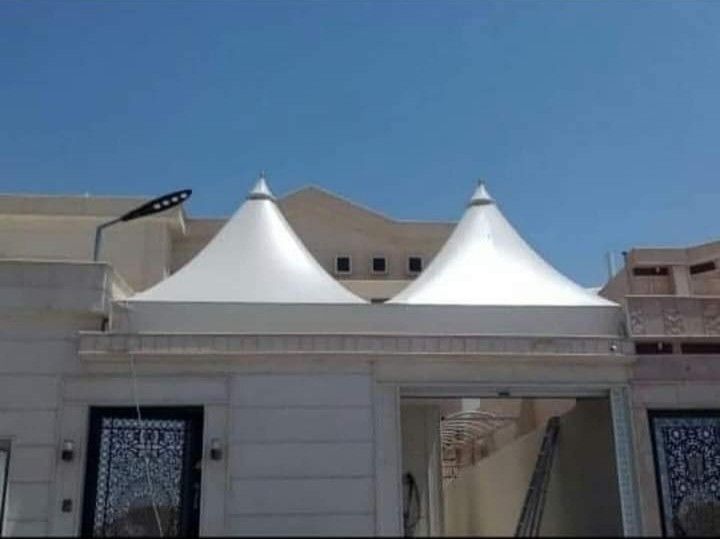 النجم اللامع للمظلات والسواتر | تركيب مظلات هرمية في جدة حي المروة | مظلات قبب جدة