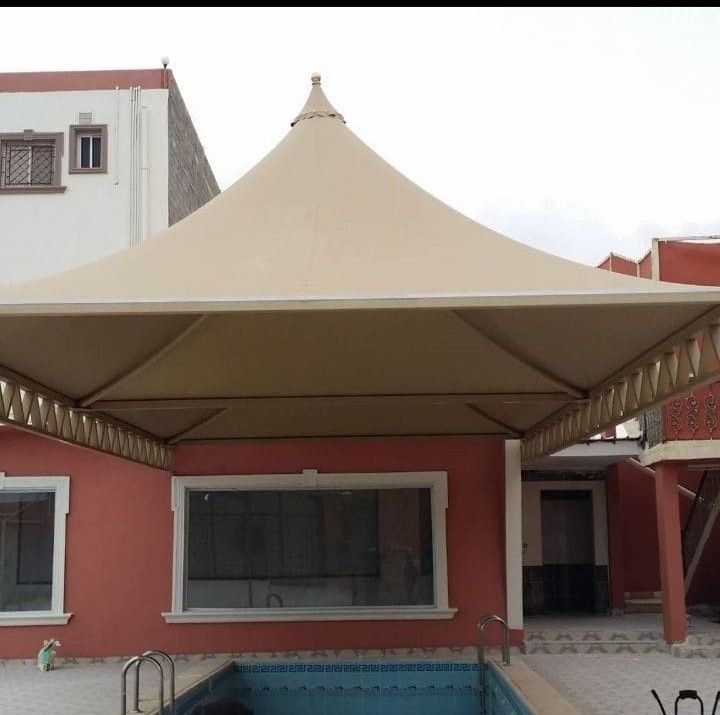 النجم اللامع للمظلات والسواتر | تركيب مظلات هرمية في جدة حي المروة | مظلات قبب جدة