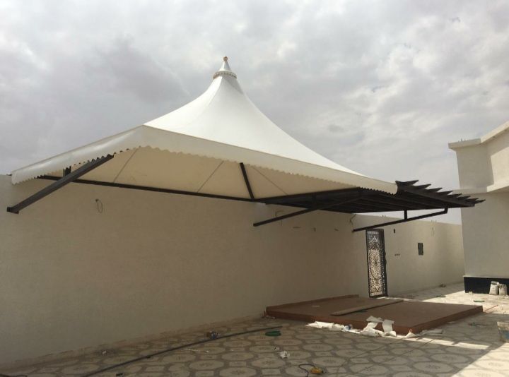 النجم اللامع للمظلات والسواتر | تركيب مظلات هرمية في جدة حي المروة | مظلات قبب جدة