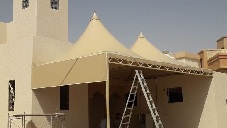 النجم اللامع للمظلات والسواتر | تركيب مظلات هرمية في جدة حي المروة | مظلات قبب جدة